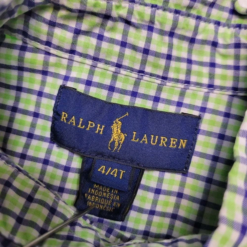 Ralph Lauren Green and Blue Check Plaid Button-Down Shirt Long Sleeves